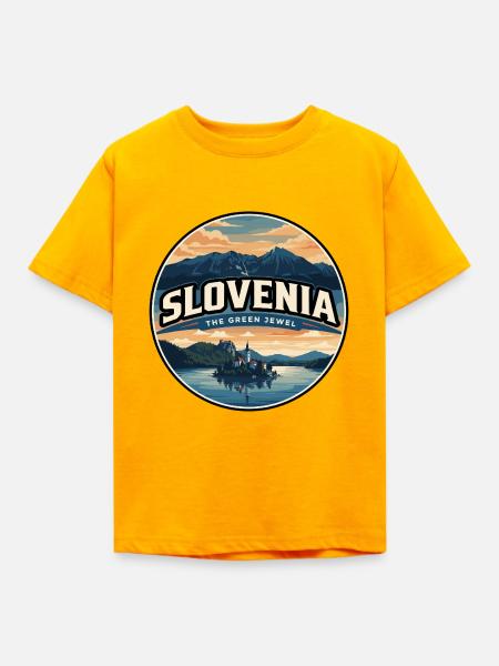 Retro-Slowenien-Lake Bled-Abzeichen - Kinder T-Shirt - Gold