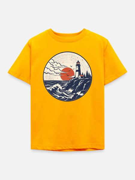 Leuchtturm Patch Abendrot - Kinder T-Shirt - Gold