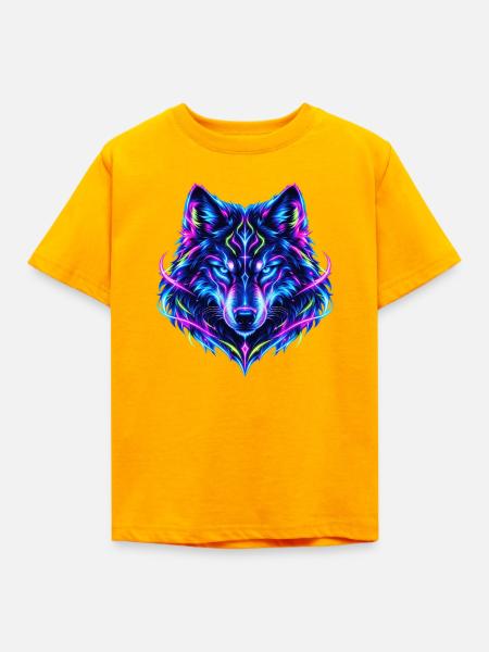 Leuchtender Neon Wolf - Kinder T-Shirt - Gold