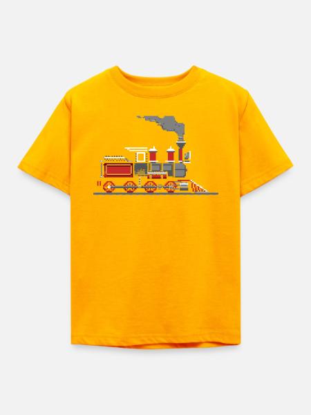 Dampflokomotive Pixelgrafik - Kinder T-Shirt - Gold