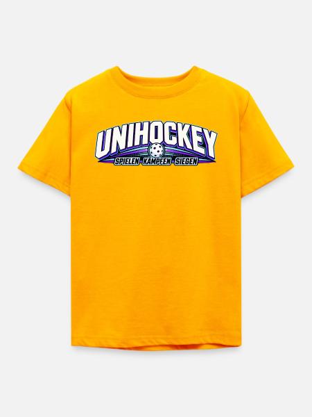 Unihockey NeonLogo Kraftvoll - Kinder T-Shirt - Gold