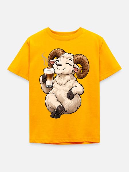 Widder Sternzeichen mit Latte Macchiato - Kinder T-Shirt - Gold