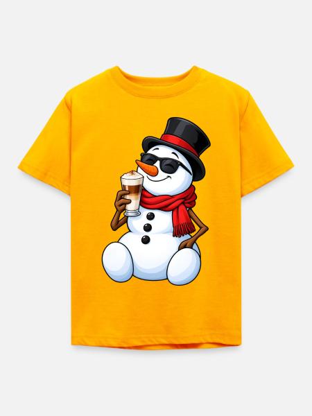 Schneemann mit Latte Macchiato - Kinder T-Shirt - Gold