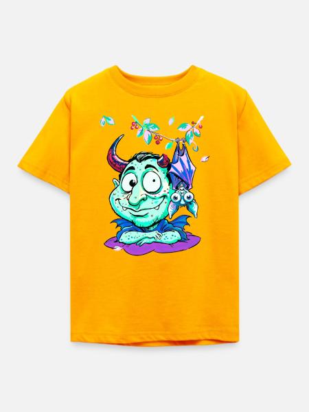 Frostig Psychodelischer Dämon mit Flügeln - Kinder T-Shirt - Gold