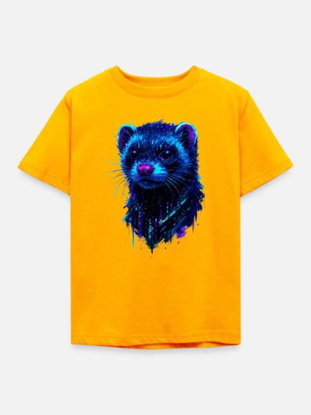 Kosmisches Frettchen mit Neonlichtblitzen - Kinder T-Shirt - Gold