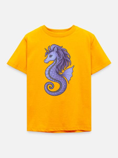Seepferdchen-Einhorn Lila Violett - Kinder T-Shirt - Gold