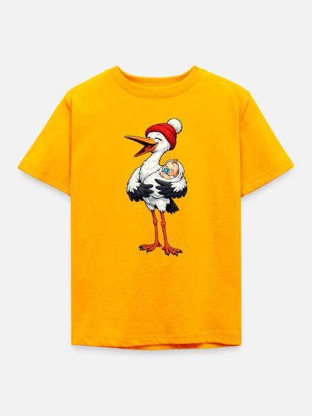 Storch mit Baby - Kinder T-Shirt - Gold
