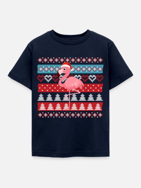 Ugly Christmas Flamingo - Kinder T-Shirt - Navy