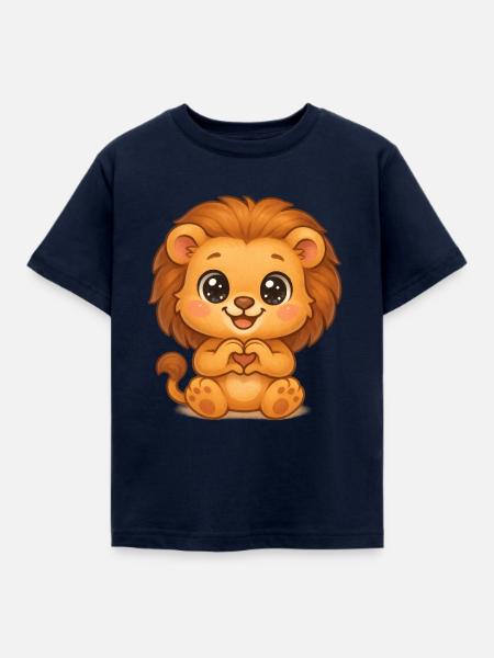 Süßer Löwe mit Herzhänden - Kinder T-Shirt - Navy