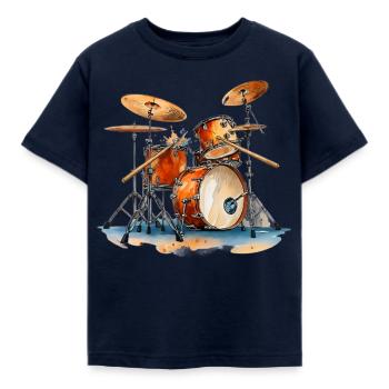 Batterie en aquarelle Instruments de musique - T-shirt Enfant - marine - Devant - AI Model Kid Female (0cm)