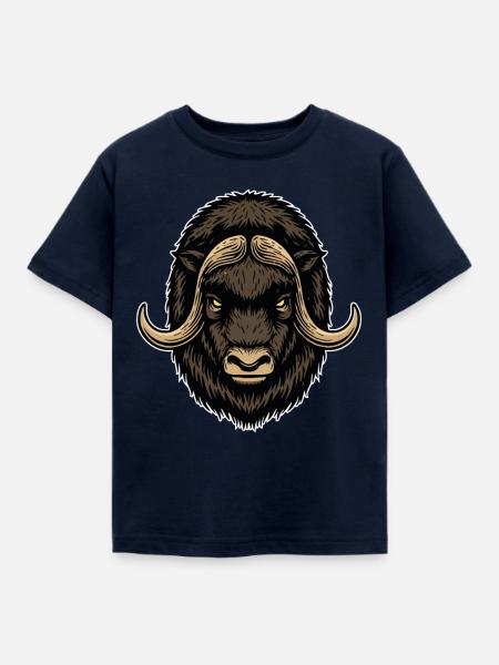 Arktische Moschusochse Wildmaskottchen-Logo - Kinder T-Shirt - Navy