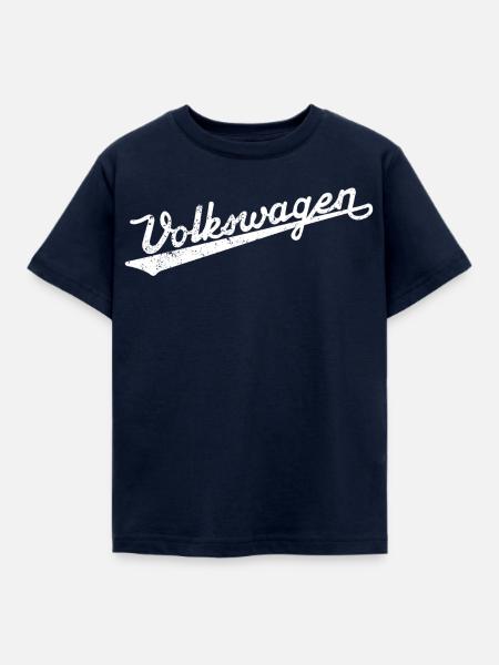 Volkswagen VW Logoschriftzug Retro Weiß - Kinder T-Shirt - Navy