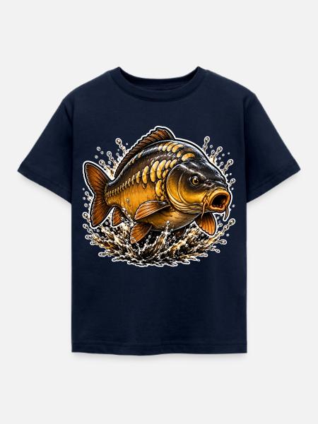 Spiegelkarpfen-Splash-Angel-Design - Kinder T-Shirt - Navy