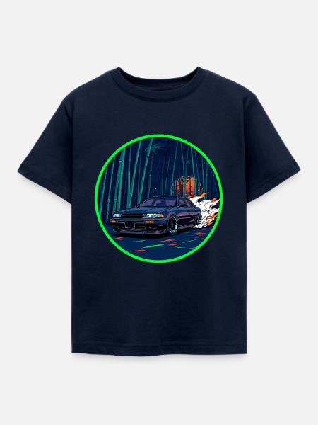 Neon Bamboo Forest Abgas-Overdrive - Kinder T-Shirt - Navy