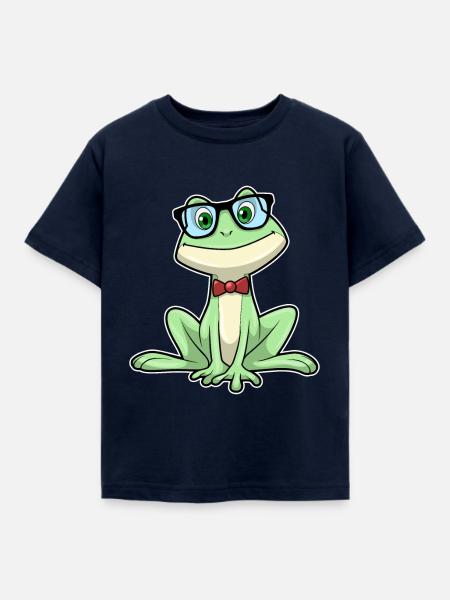 Frosch Nerd Buch Brille - Kinder T-Shirt - Navy