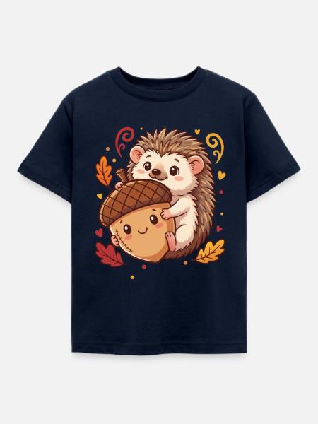 Igel mit Eichel Herbst - Kinder T-Shirt - Navy