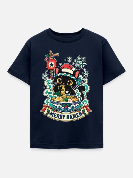 Kawaii-Katze Ramen Weihnachten - Kinder T-Shirt - Navy