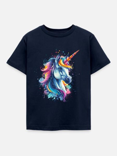 Buntes Einhorn - Kinder T-Shirt - Navy