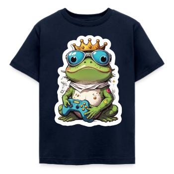 Retro Gamer Frog med Controller Konsol Spel - T-shirt barn - marinblå - Fram - AI Model Kid Female (0cm)
