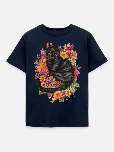 Katze Blumen - Kinder T-Shirt - Navy