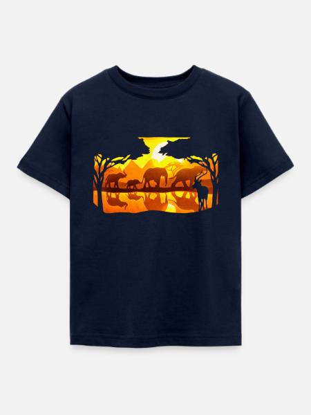 Scherenschnitt – Elefanten - Kinder T-Shirt - Navy