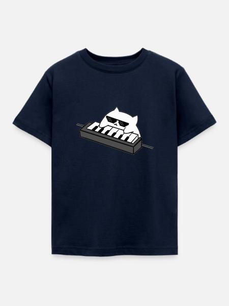 Katzen DJ am Keyboard - Kinder T-Shirt - Navy
