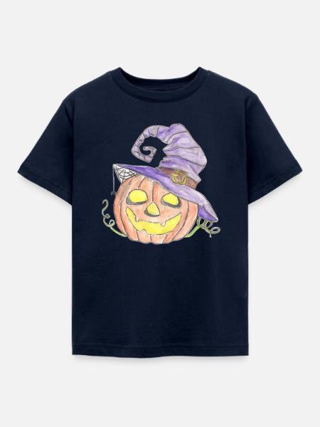 Aquarell Kürbis mit Hexenhut - Kinder T-Shirt - Navy