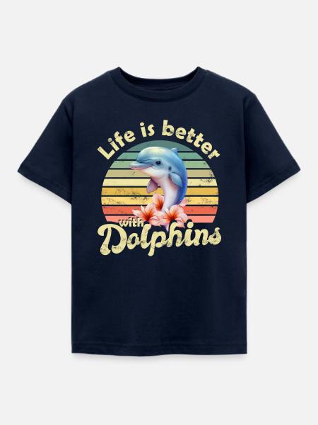 Delfin Delfine - Kinder T-Shirt - Navy