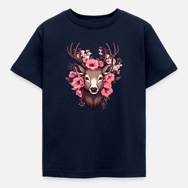 Hjort hjort med blomster tradisjonelle kostymer hjort hode hjort hode - T-skjorte for barn - marine