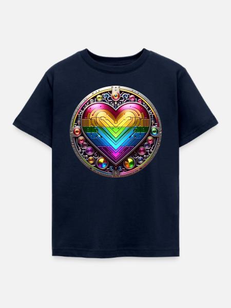 Metallic Rainbow Heart - Kinder T-Shirt - Navy
