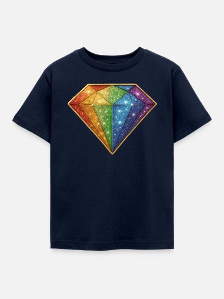 Regenbogen Glitzer-Diamant - Kinder T-Shirt - Navy