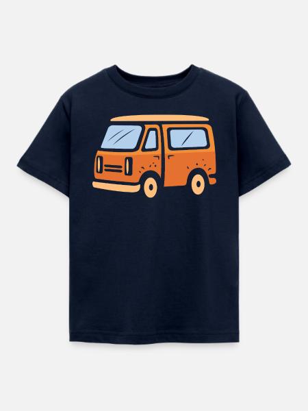 Retro Camper Van Cartoon Illustration - Kinder T-Shirt - Navy