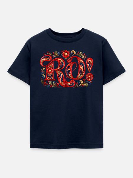 RO! Norwegische Rosenmalerei - Kinder T-Shirt - Navy