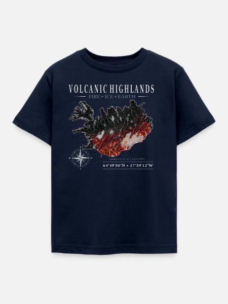 Island Vulkan Lava Karte Kompass - Kinder T-Shirt - Navy