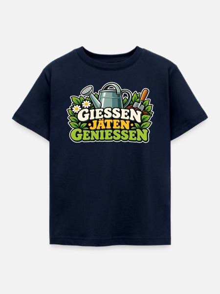 Gießen Jäten Genießen Gartenfreude - Kinder T-Shirt - Navy