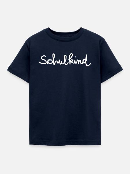 Handgeschriebener Schriftzug "Schulkind" - Kinder T-Shirt - Navy