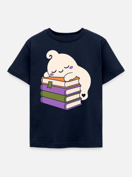 Schlafender Halloween Geist mit Büchern - Kinder T-Shirt - Navy