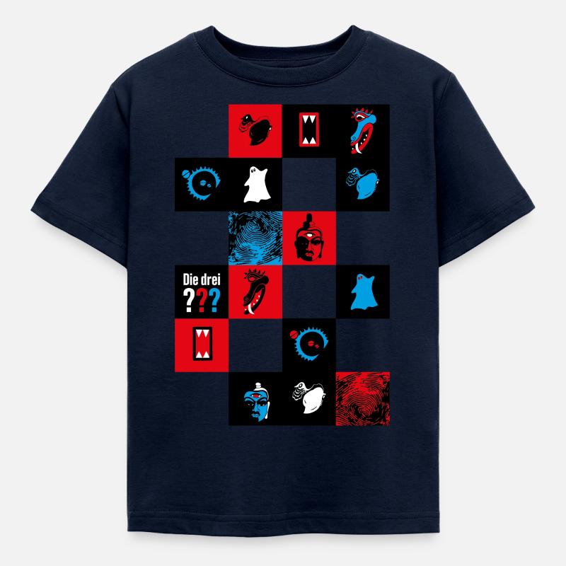 Die Drei ??? Cooles Kacheldesign - Kinder T-Shirt - Navy