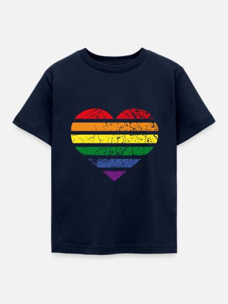 Regenbogen Herz - Kinder T-Shirt - Navy