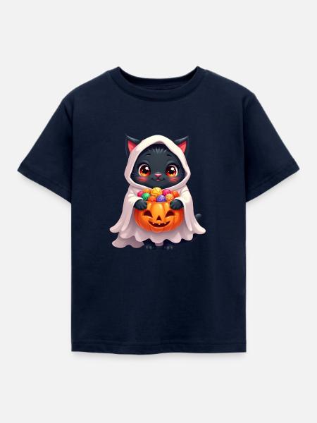 Halloween Cat with Halloween Pumpkin - Kinder T-Shirt - Navy