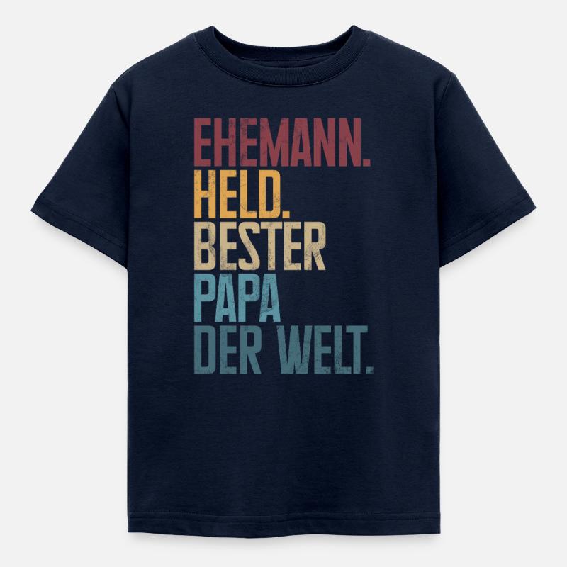 Ehemann Held Bester Papa Der Welt Retro - Kinder T-Shirt - Navy