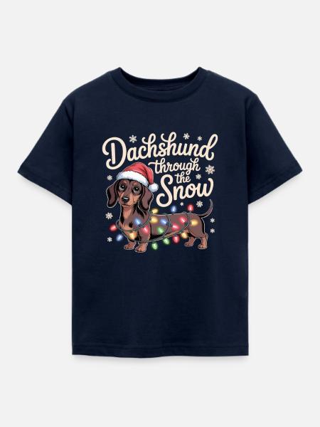 Weihnachtsdackel durch den Schnee - Kinder T-Shirt - Navy