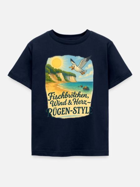 Fischbrötchen, Wind & Herz – Rügen-Style - Kinder T-Shirt - Navy