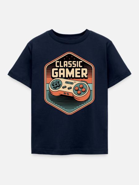 Classic Gamer Retro Controller Badge - Kinder T-Shirt - Navy