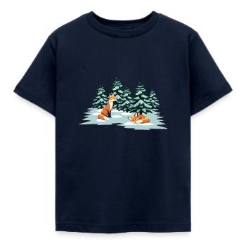 Füchse im Wald - Kinder T-Shirt - Navy - Vorne - AI Model Kid Female (0cm)