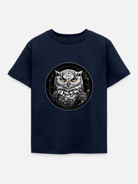 Schneeeulenportrait Schneeeule Eulengrafik - Kinder T-Shirt - Navy