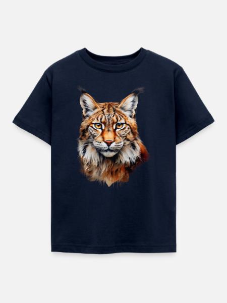 Luchs Portrait – Wildtier Design - Kinder T-Shirt - Navy