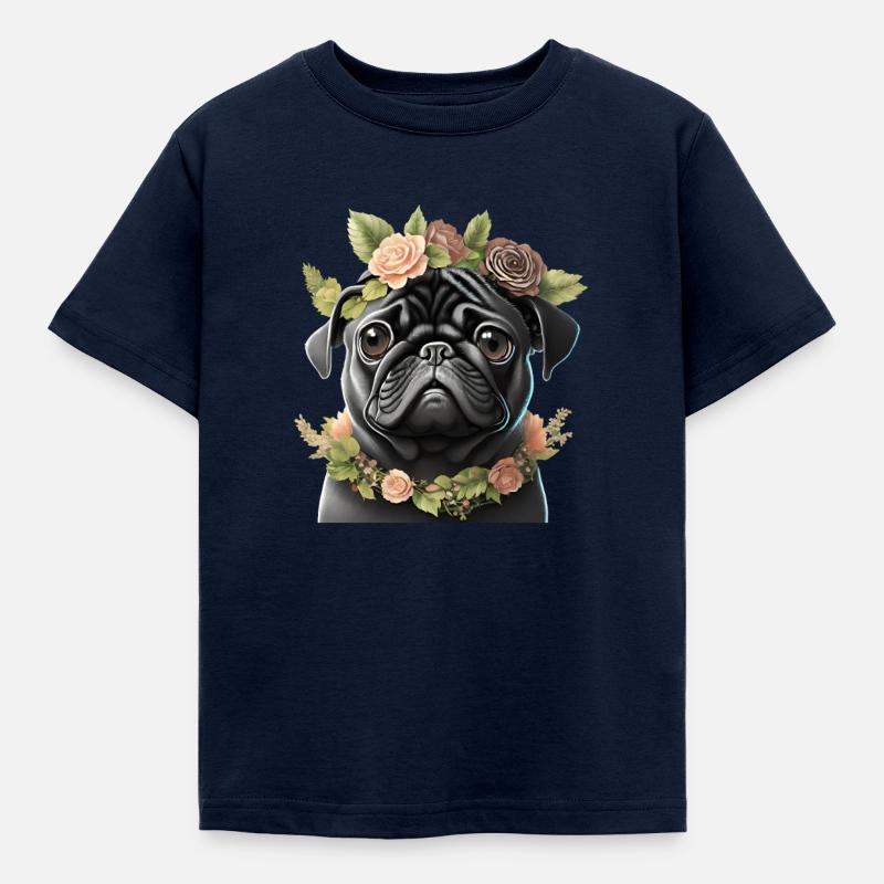Mops mit Kranz - Kinder T-Shirt - Navy