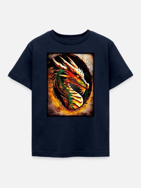 Feuerdrache im Kreis - Kinder T-Shirt - Navy