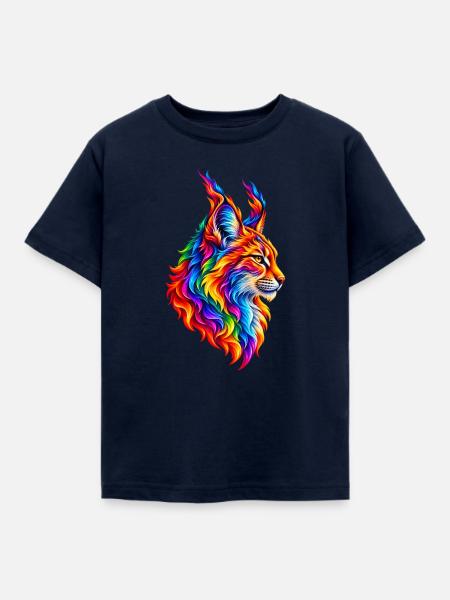 Flammender Regenbogen-Luchs - Kinder T-Shirt - Navy